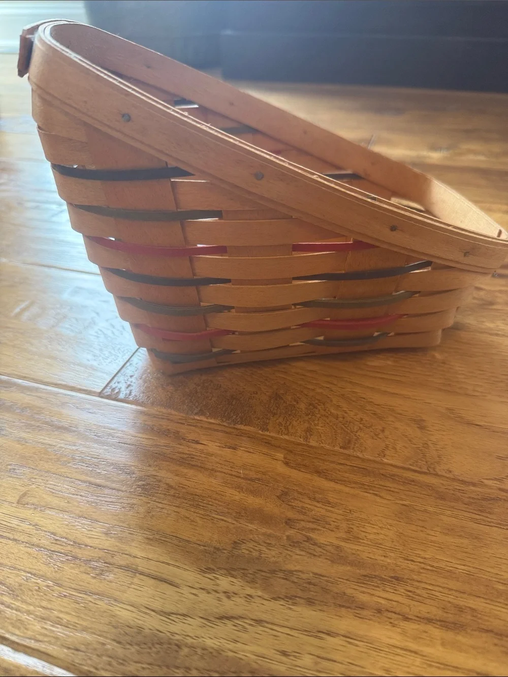 Longaberger Natural Woven Basket with Red and Green Accents